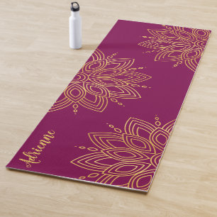Rich Dark Pink and Faux Gold Mandala Yoga Mat