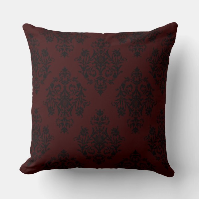 Rich Dark Red Colour Stylish Damask design Cushion (Front)