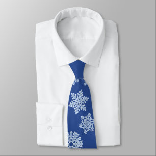 Rich Deep Blue Frozen Winter Snowflakes Christmas Tie