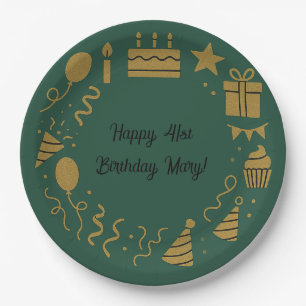 Rich Deep Emerald Birthday Luxurious Gold Paper Plate