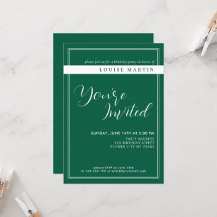 Rich Deep Green Custom Birthday Invitation
