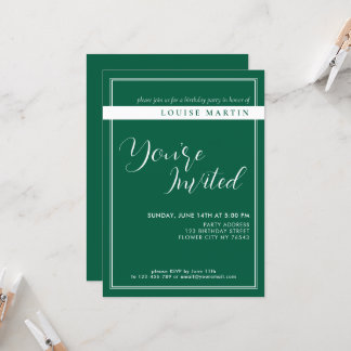Rich Deep Green Custom Birthday Invitation