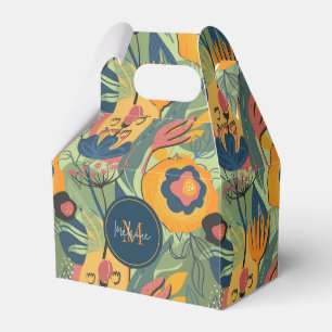 Rich earth tones exotic flowers pattern, monogram favour box