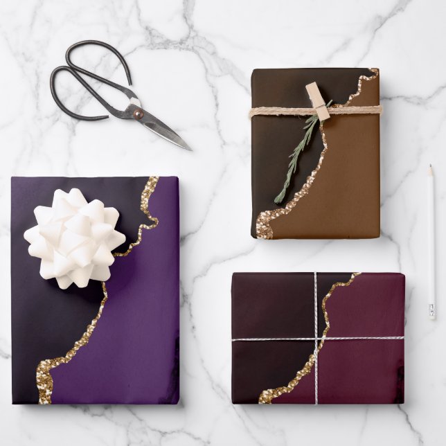 Rich Elegant Agate Gold Glitter Wrapping Paper Sheet (Front)