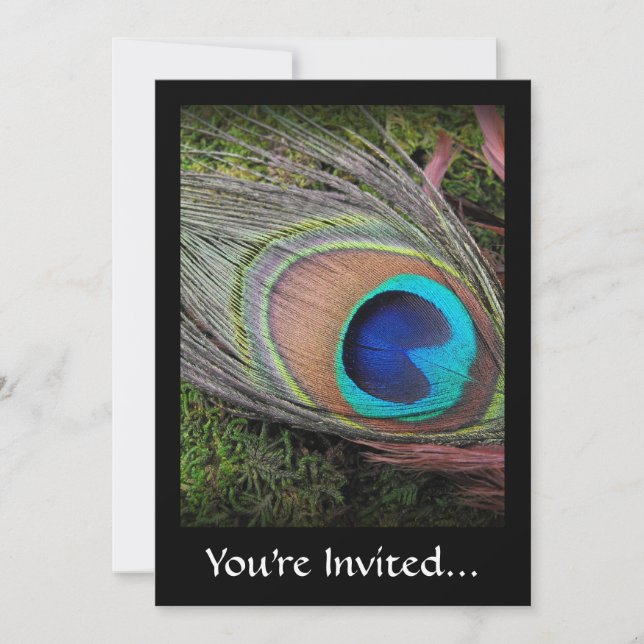 Rich, Elegant Peacock Feather Photograph Invitation (Front)