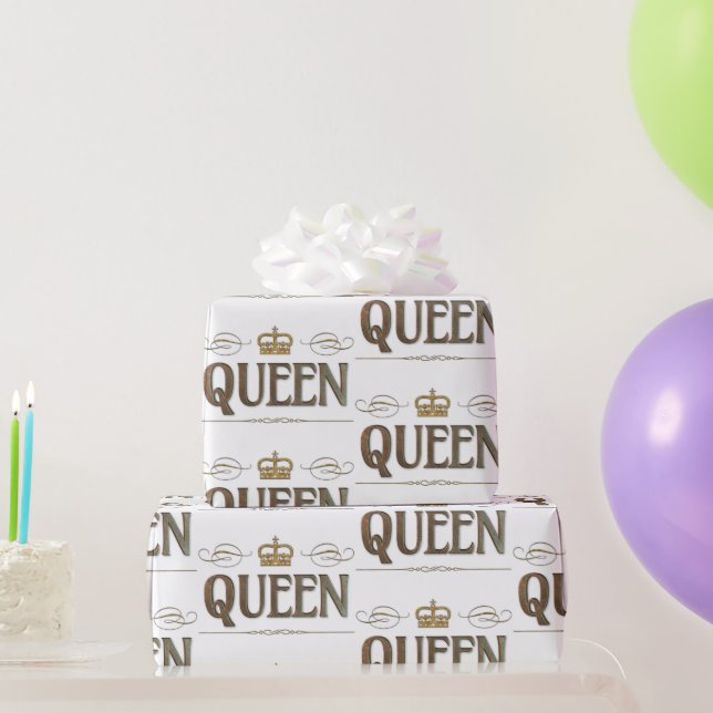 Rich Elegant QUEEN Royalty Lettering Crown Wrapping Paper (Party Gifts)