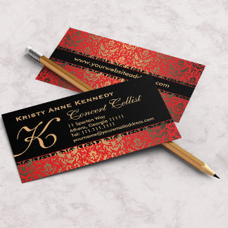 Rich Elegant Red Gold and Black Damask Classical Business Card