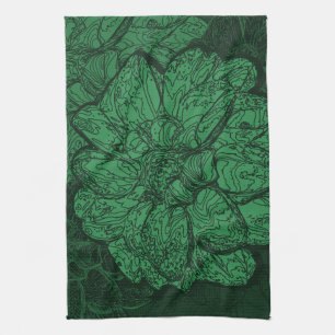 Rich Emerald Green Floral Pattern Tea Towel