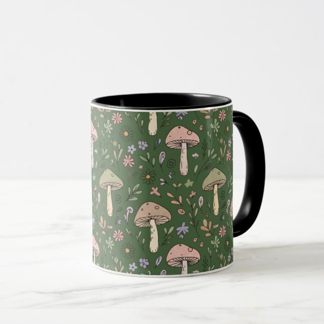 Rich Emerald Green Fungi Seamless Pattern Luxury Mug (Front Right)