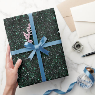 Rich Emerald Green Metallic Black Glitter Pattern Wrapping Paper