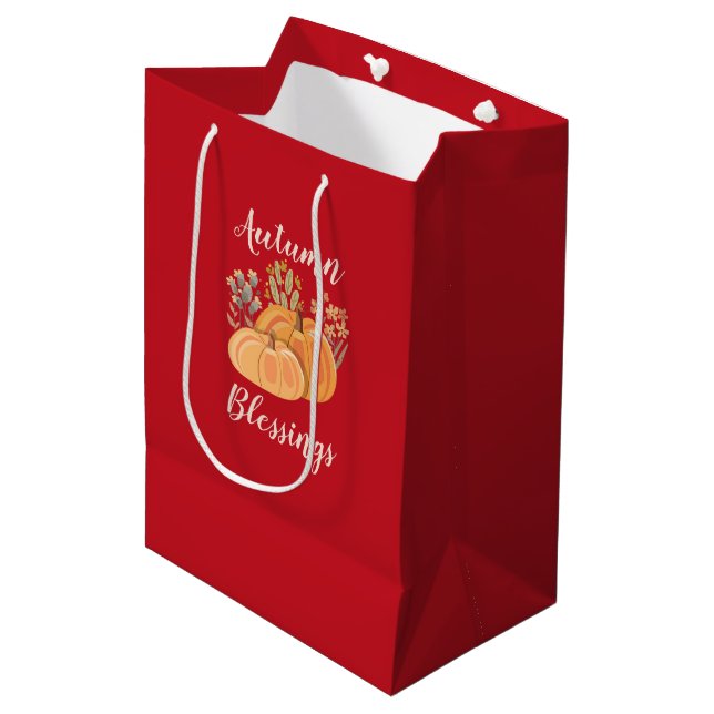 Rich Fall Bold Deep Harvest Red Autumn Blessings Medium Gift Bag (Front Angled)