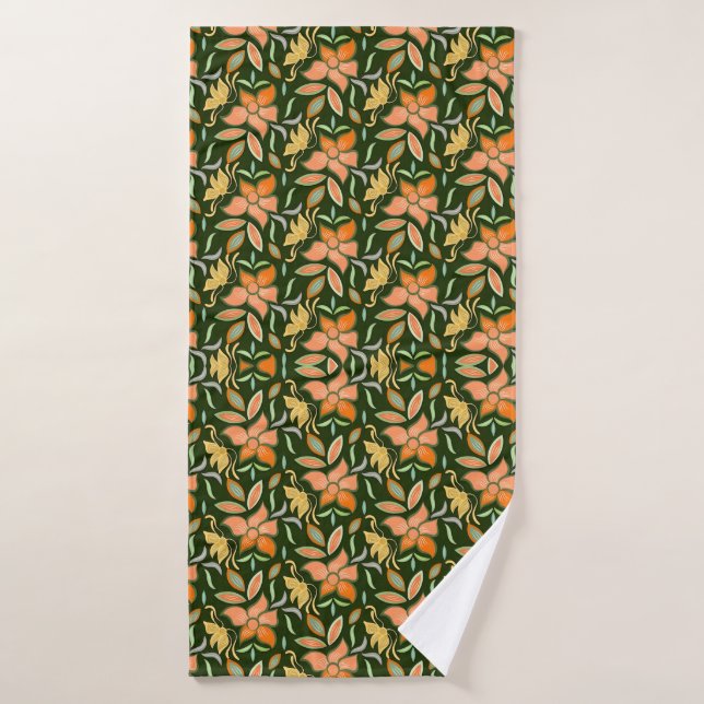 Rich Floral Pattern: Peach Flowers and Green Leave Bath Towel Set (Bath Towel)