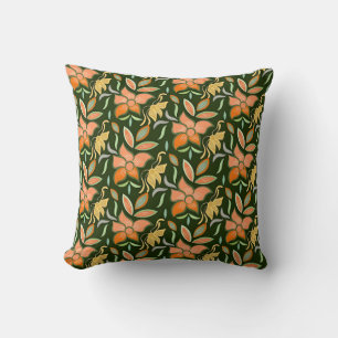 Rich Floral Pattern: Peach Flowers and Green Leave Cushion