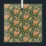 Rich Floral Pattern: Peach Flowers and Green Leave Glass Tree Decoration<br><div class="desc">A vibrant floral pattern featuring peach and orange flowers with yellow accents on a dark green background. Surrounding leaves add contrast and richness.</div>