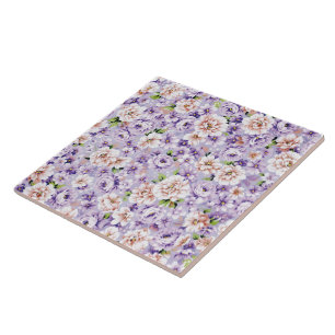 Rich floral pattern with purple and pink flowers ceramic tile