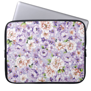Rich floral pattern with purple and pink flowers laptop sleeve