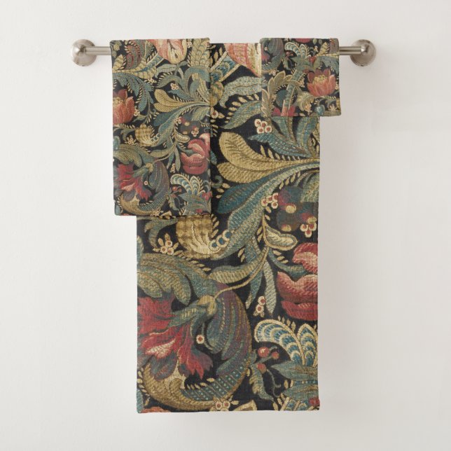 Rich Floral Tapestry Brocade Antique Classic Bath Towel Set (Insitu)