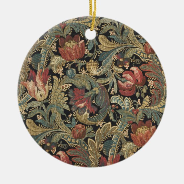 Rich Floral Tapestry Brocade Antique Classic Ceramic Ornament (Front)