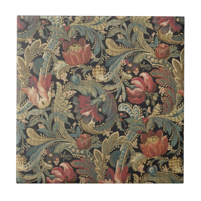 Rich Floral Tapestry Brocade Antique Classic Ceramic Tile (Front)