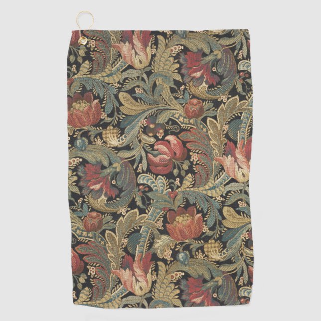 Rich Floral Tapestry Brocade Antique Classic Golf Towel (Front)