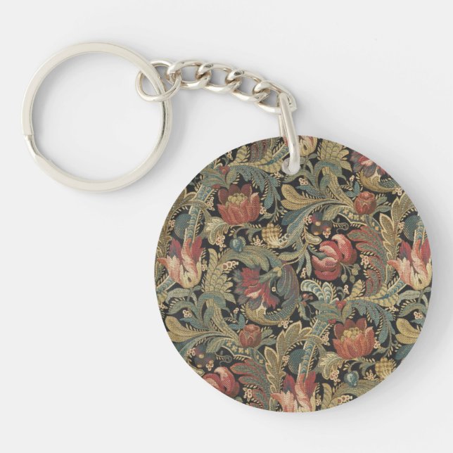 Rich Floral Tapestry Brocade Antique Classic Key Ring (Front)