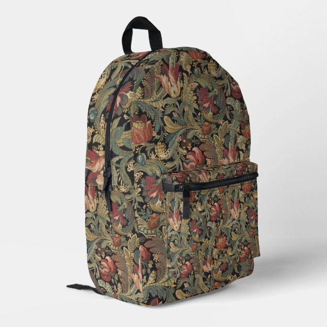 Rich Floral Tapestry Brocade Antique Classic Printed Backpack (Back Corner Left)