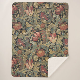 Rich Floral Tapestry Brocade Antique Classic Sherpa Blanket