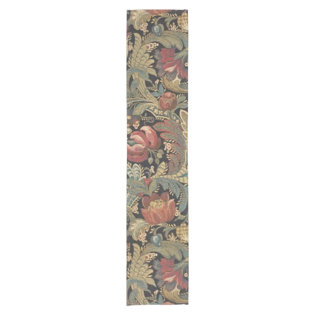 Rich Floral Tapestry Brocade Antique Classic Short Table Runner (Front)