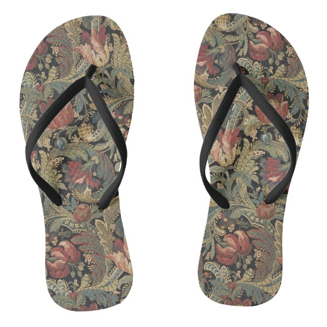 Rich Floral Tapestry Brocade Antique Classic Thongs (Footbed)