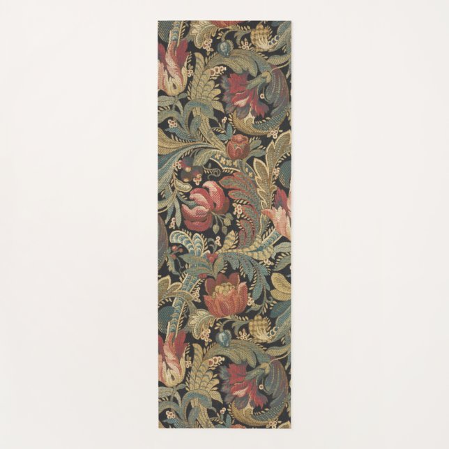 Rich Floral Tapestry Brocade Antique Classic Yoga Mat (Front)
