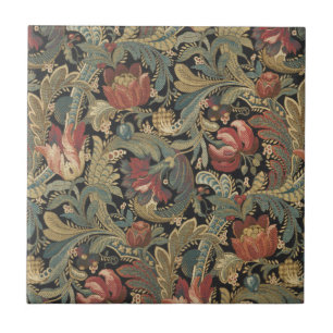 Rich Floral Tapestry Brocade Antique Victorian Ceramic Tile