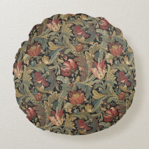 Rich Floral Tapestry Brocade Antique Victorian Round Cushion