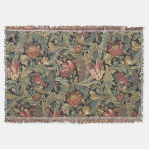 Rich Floral Tapestry Brocade Antique Victorian Throw Blanket
