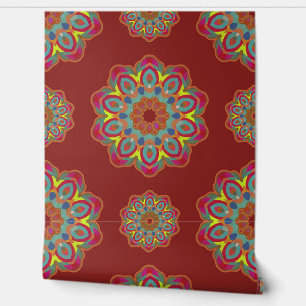 Rich Geo Flowers on Burgundy Wallpaper