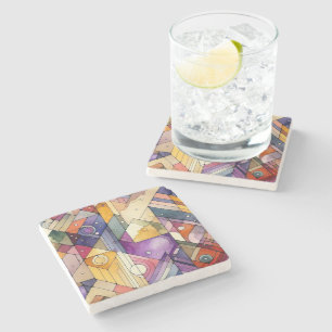 Rich Geometric Mosaic Stained Glass Watercolor Stone Coaster