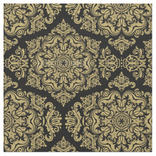 Rich Gold on Black Damask Fabric
