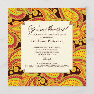 Rich Gold Paisley Pattern Milestone Birthday Party Invitation