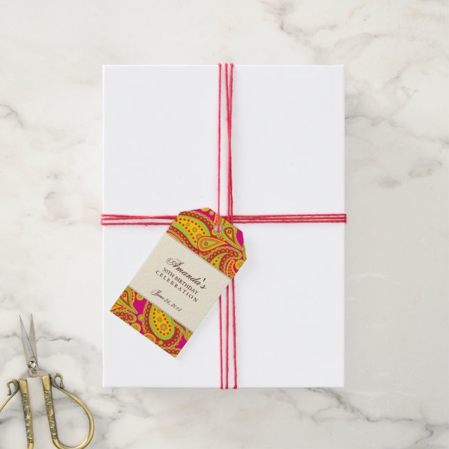 Rich Gold Paisley Pattern Party Gift Tag (With Twine)