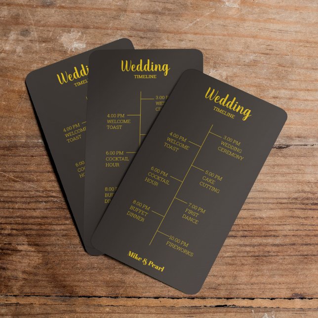 Rich Golden in Black Wedding Theme Program (Let your wedding timeline card match your wedding theme.)
