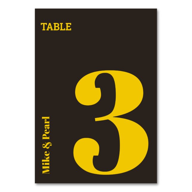 Rich Golden in Black Wedding Theme Table Number (Front)
