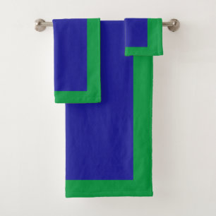 Rich Green And Blue Colour Block Bath Towel Set