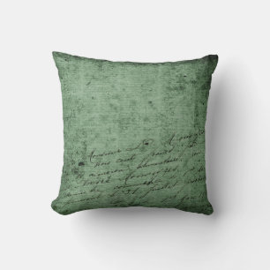 Rich Green Background Antique Style Script         Cushion