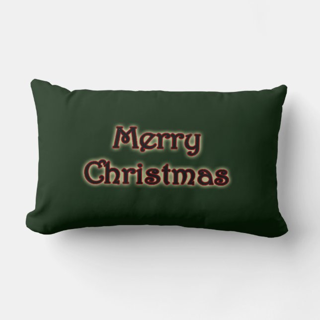 Rich Green Glow Merry Christmas Lumbar Cushion (Front)