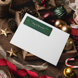Rich Green Golden Theme Invitation Belly Band Return Address Label