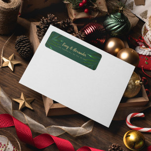 Rich Green Golden Theme Invitation Belly Band Return Address Label
