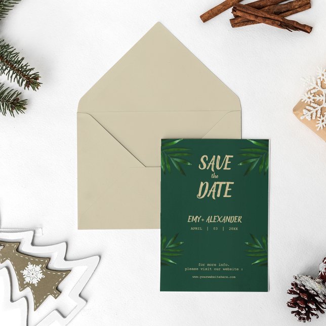 Rich Green Golden Theme Save The Date (Nature theme Save the date wedding card )