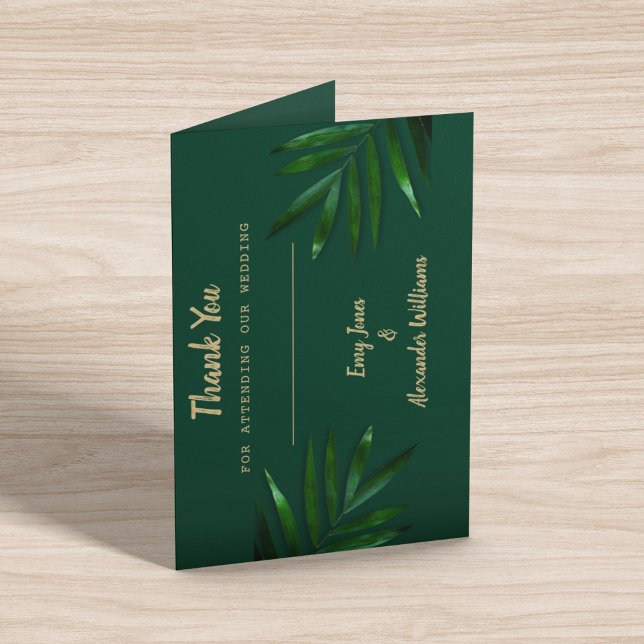 Rich Green Golden Theme Thank You Card (thank your guests for attending your wedding by placing these cards on their tables)