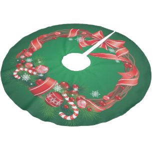 Rich Green Ombre with Christmas Wreath Brushed Polyester Tree Skirt