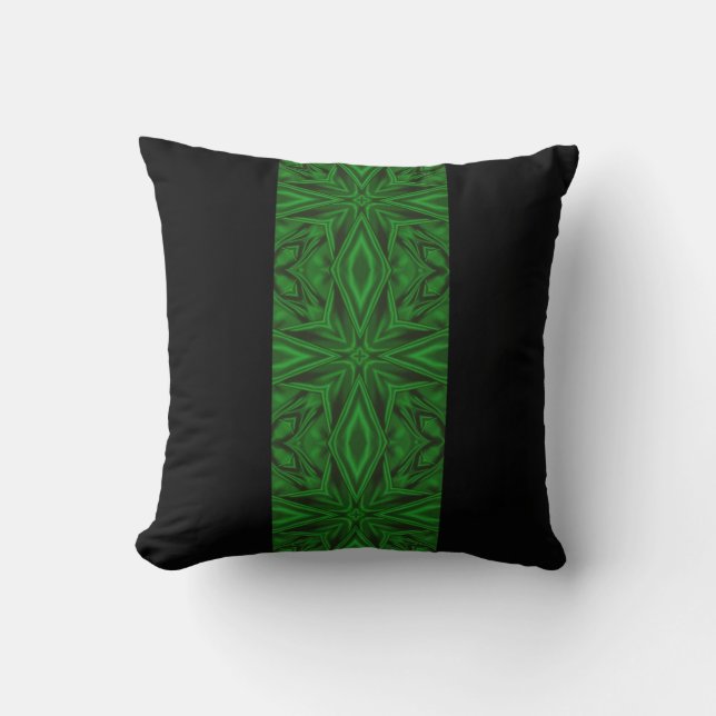 Rich Green Satin Fractal Stripe Cushion (Front)