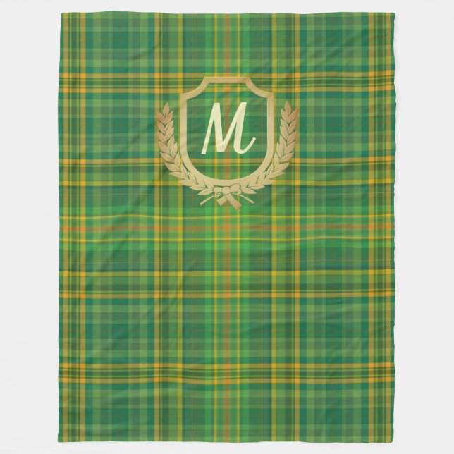Rich Green Tartan (Plaid) Custom Fleece Blanket (Front)